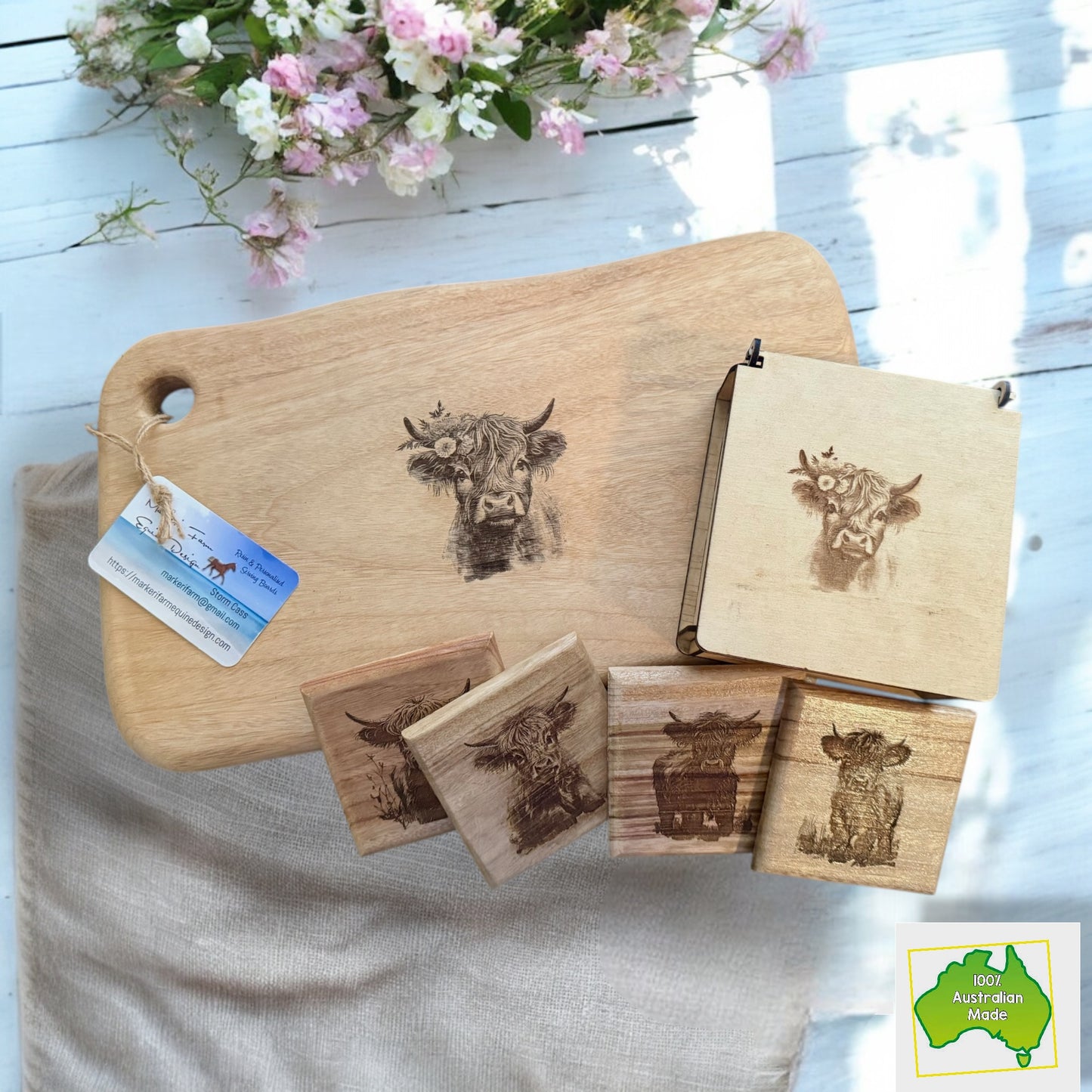 Highland Cow Engraved Board & coaster set