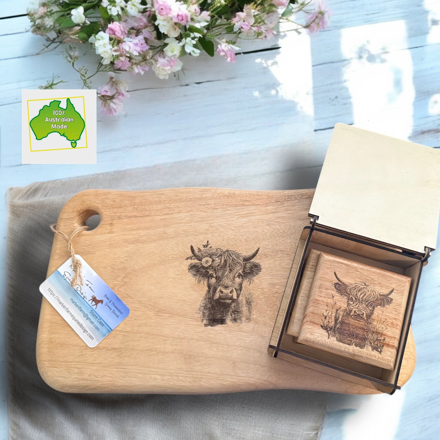 Highland Cow Engraved Board & coaster set