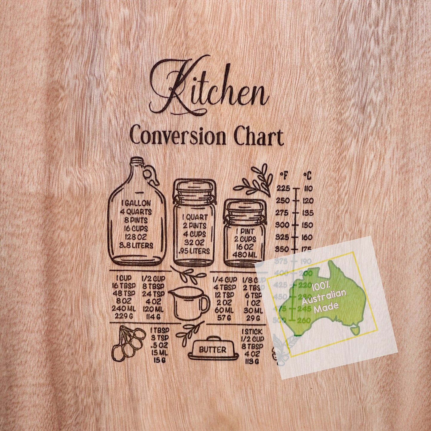 Kitchen Conversion Engraved Camphor Laurel Board - Various Sizes