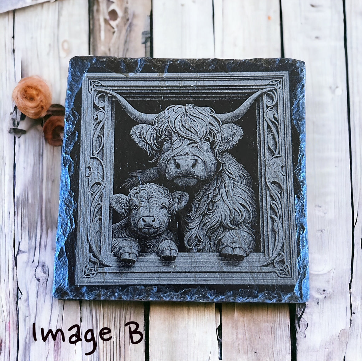 Highland Cow Slate Coaster Set