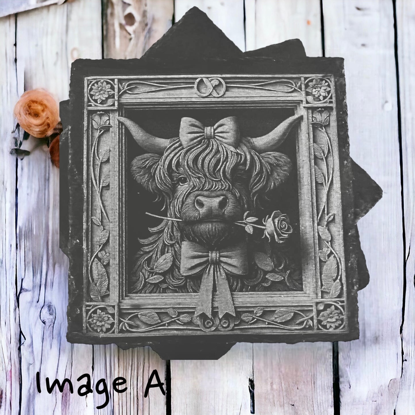 Highland Cow Slate Coaster Set