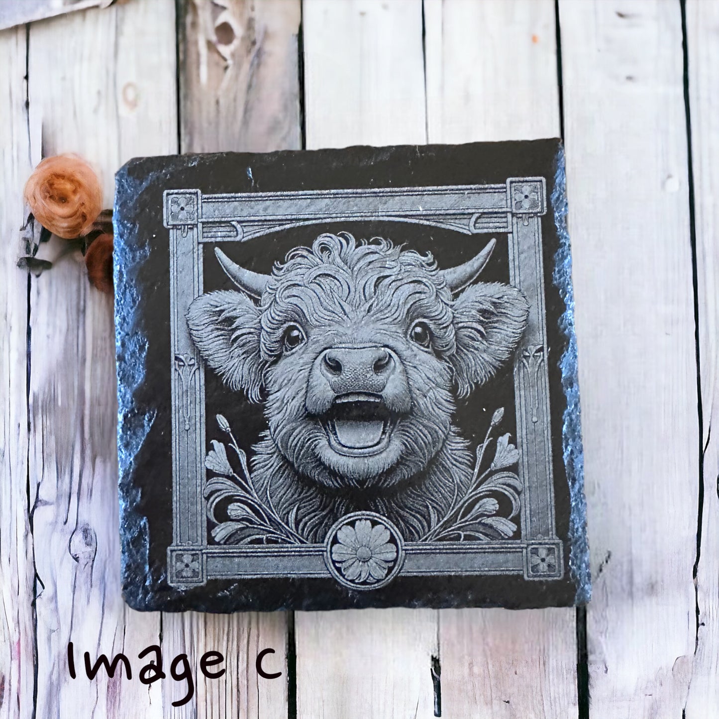 Highland Cow Slate Coaster Set