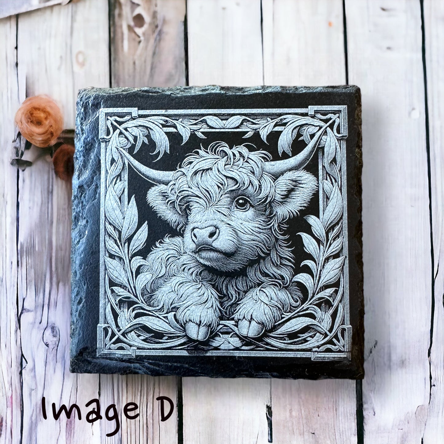 Highland Cow Slate Coaster Set