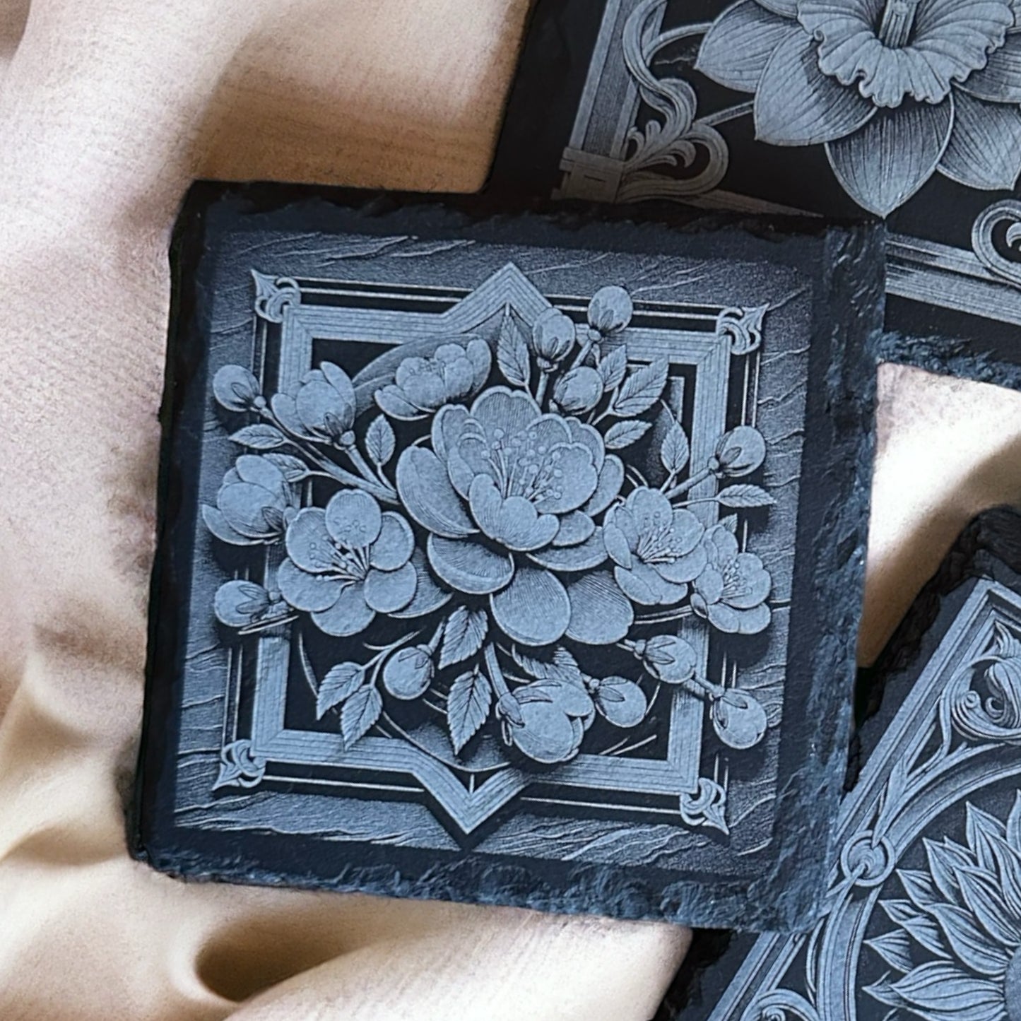 Flower Slate Coaster Set