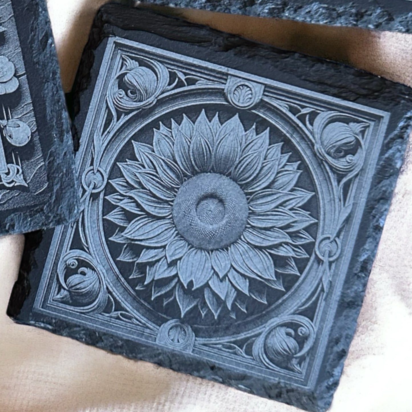 Flower Slate Coaster Set