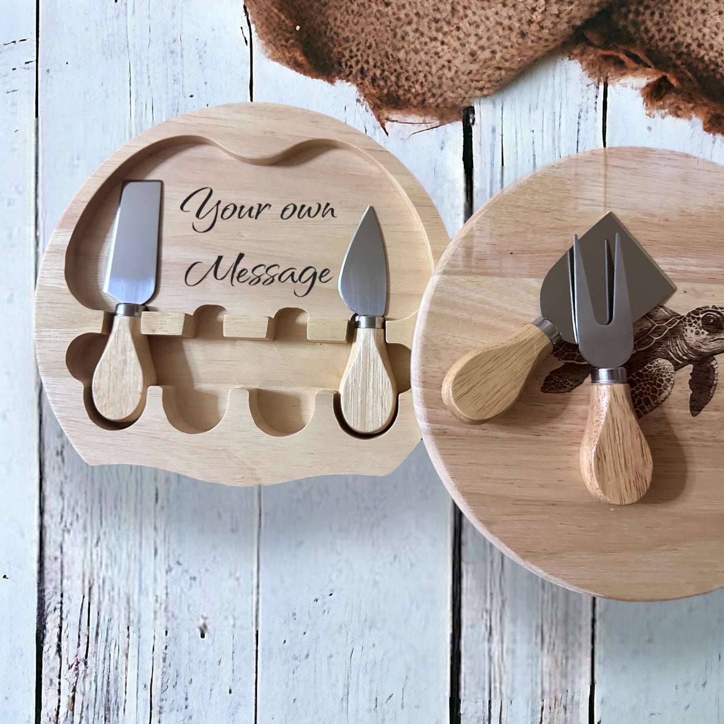 Turtle Engraved Cheese Board Set