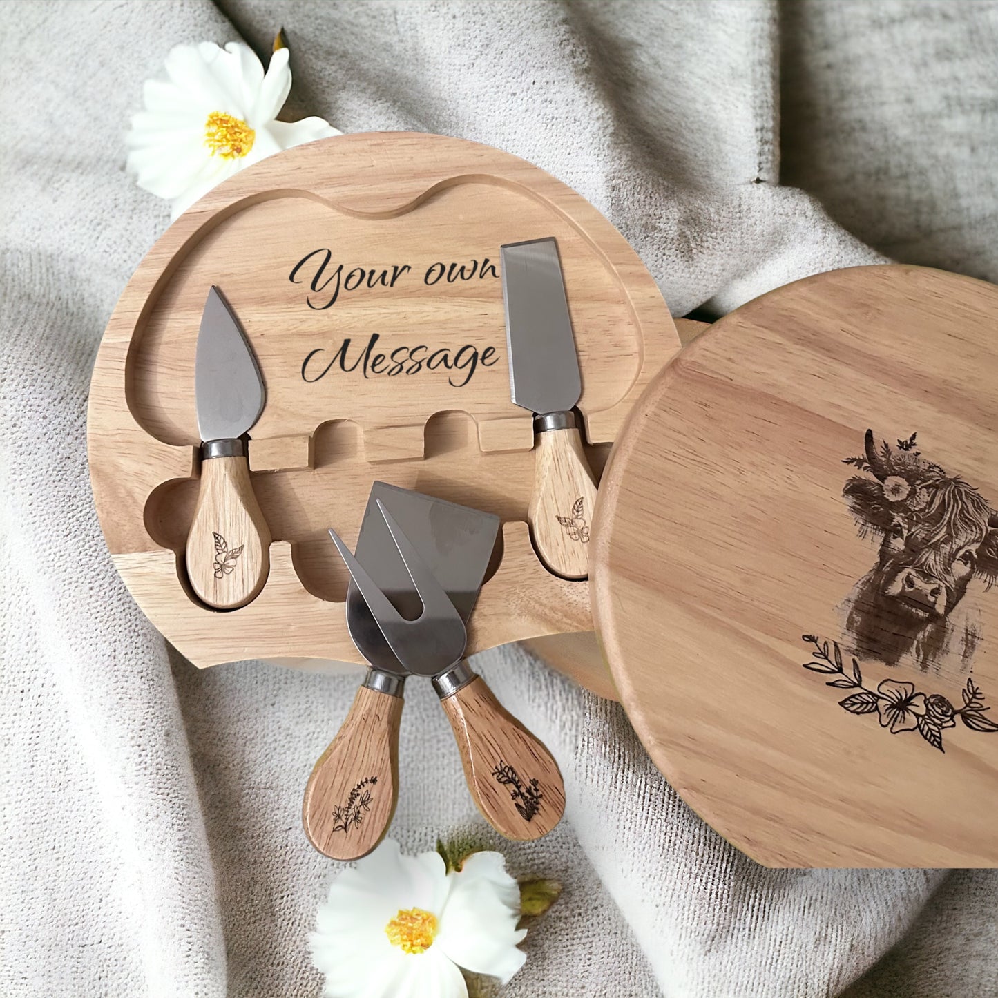 Highland Cow Engraved Cheese Board Set