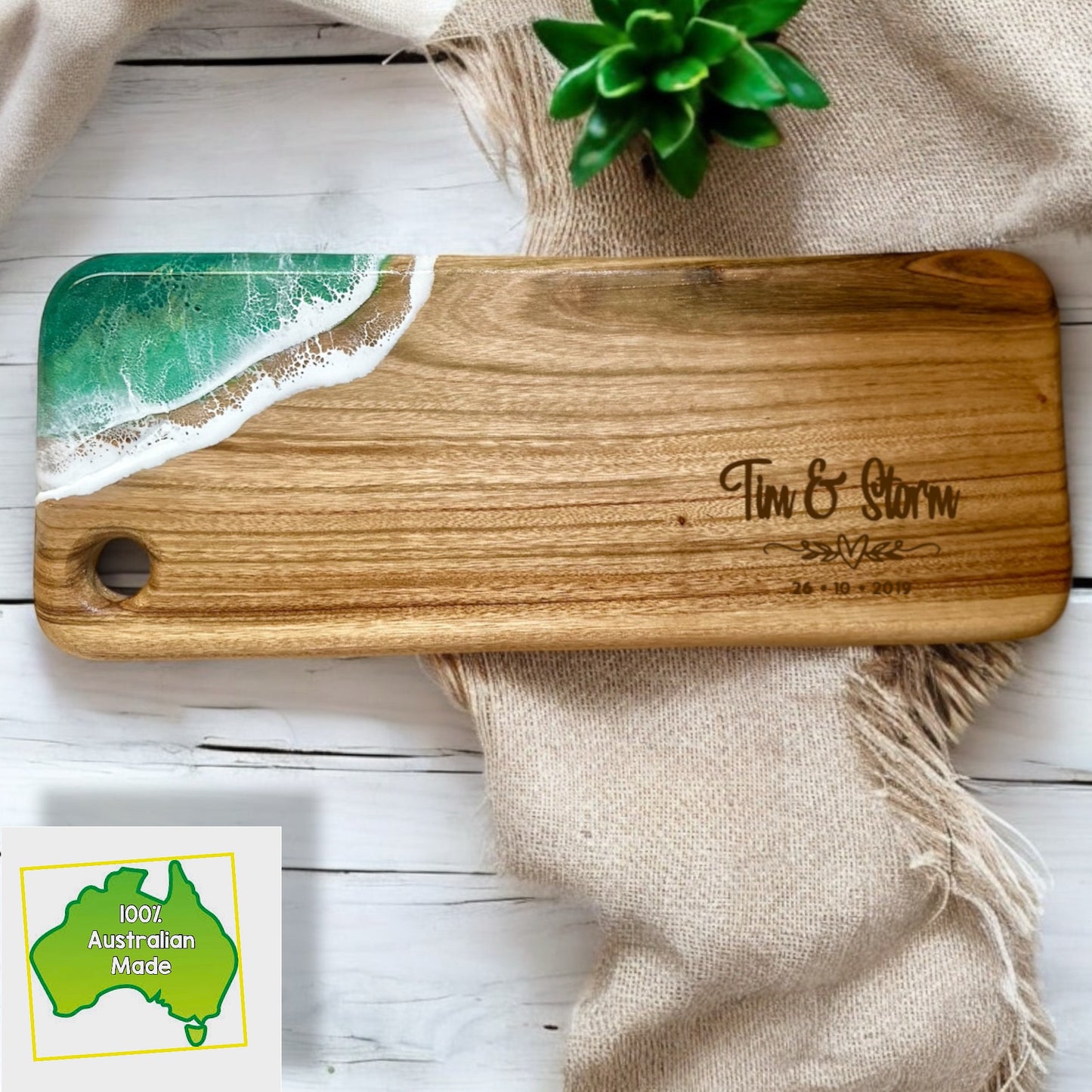 Personalised Green Ocean Engraved Medium Long Platter