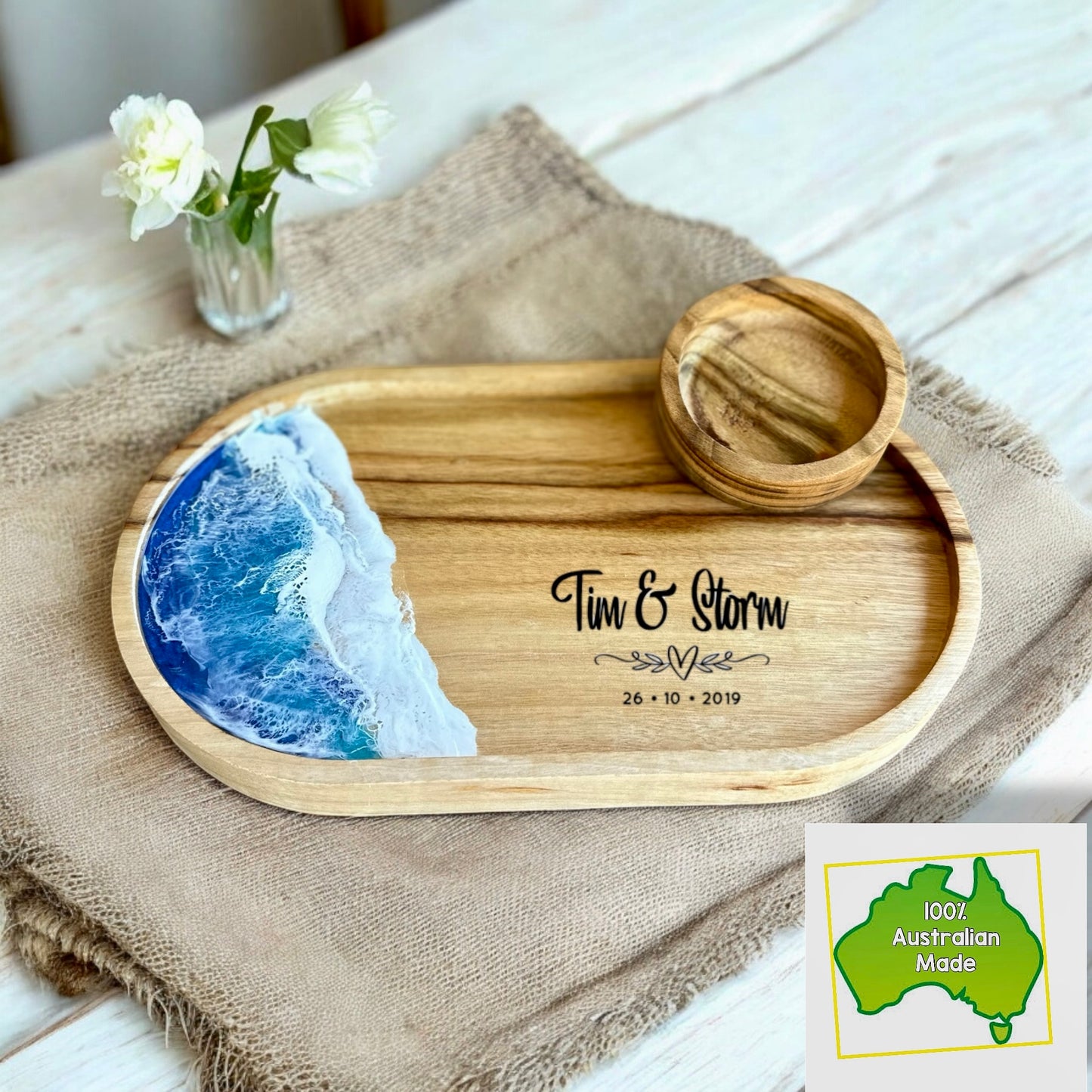 Blue Ocean Tray & Bowl Personalised Set