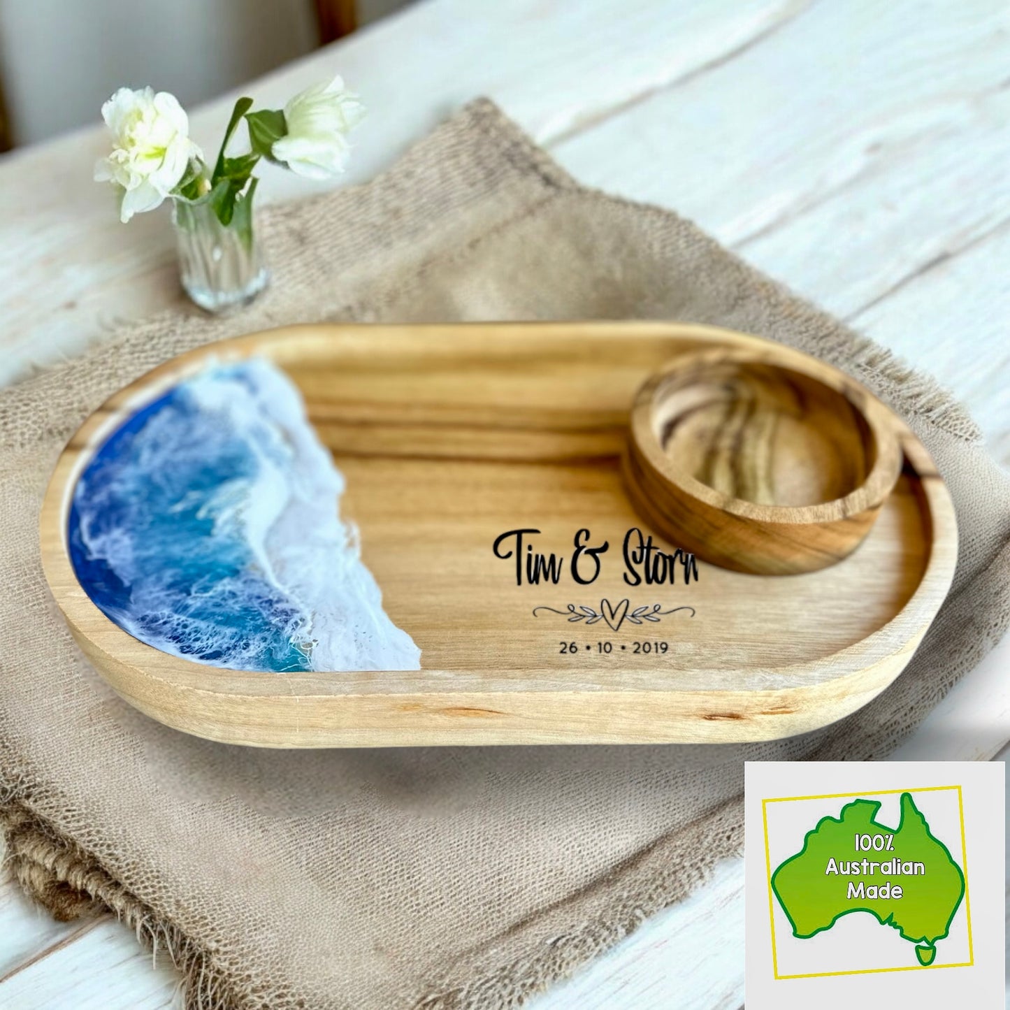 Blue Ocean Tray & Bowl Personalised Set