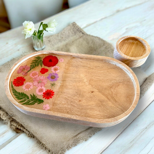 Red Flower Tray & Bowl Personalised Set