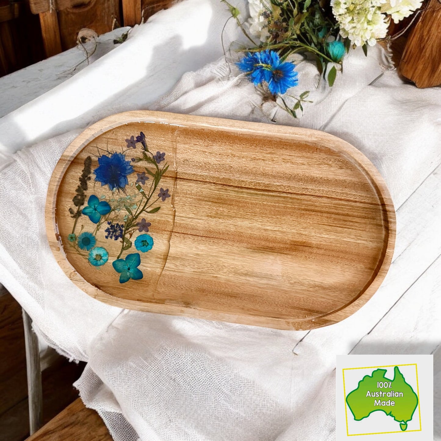 Blue Flower Tray & Bowl Personalised Set