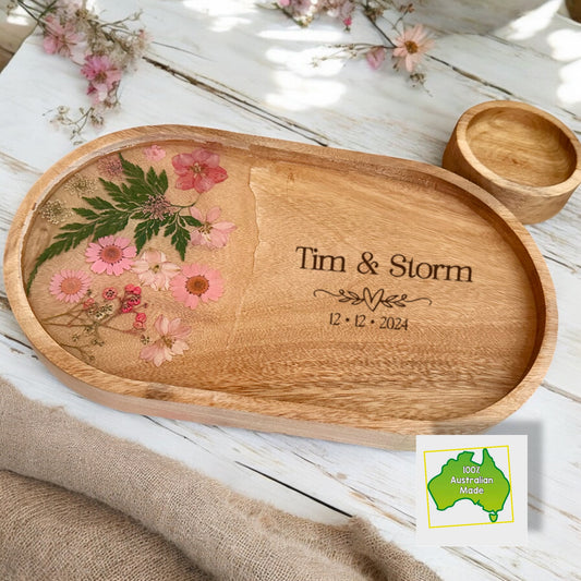 Pink Flower Tray & Bowl Personalised Set