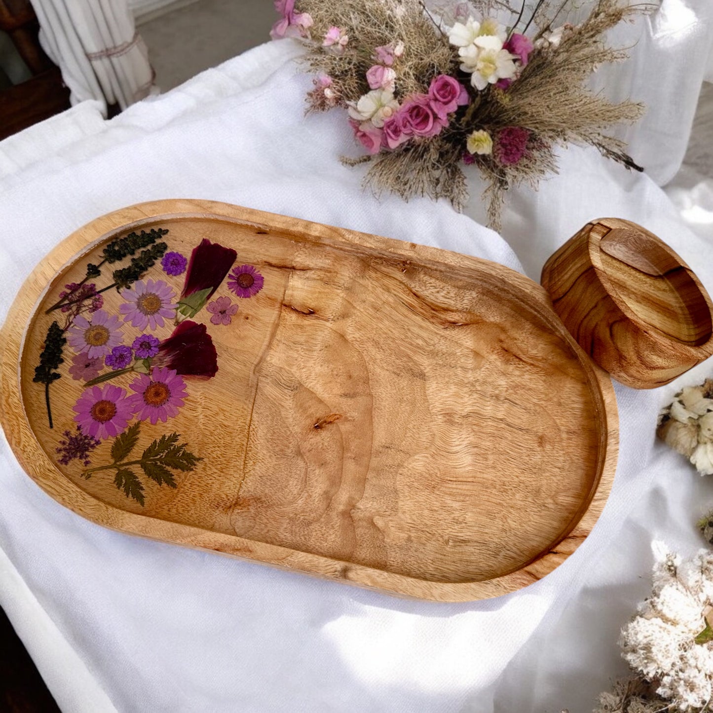 Purple Flower Tray & Bowl Personalised Set