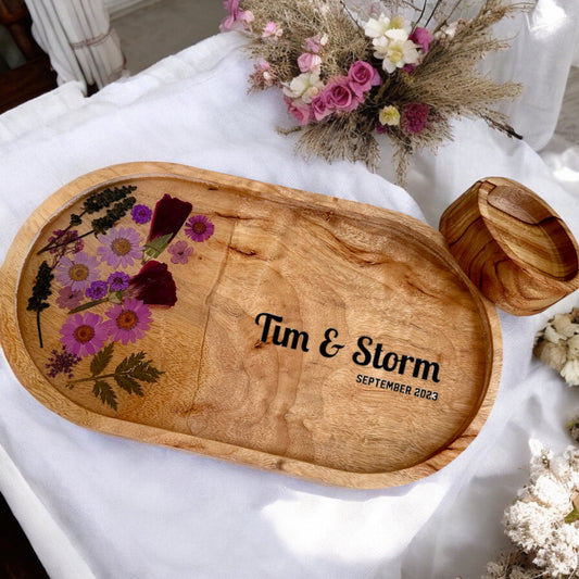 Purple Flower Tray & Bowl Personalised Set