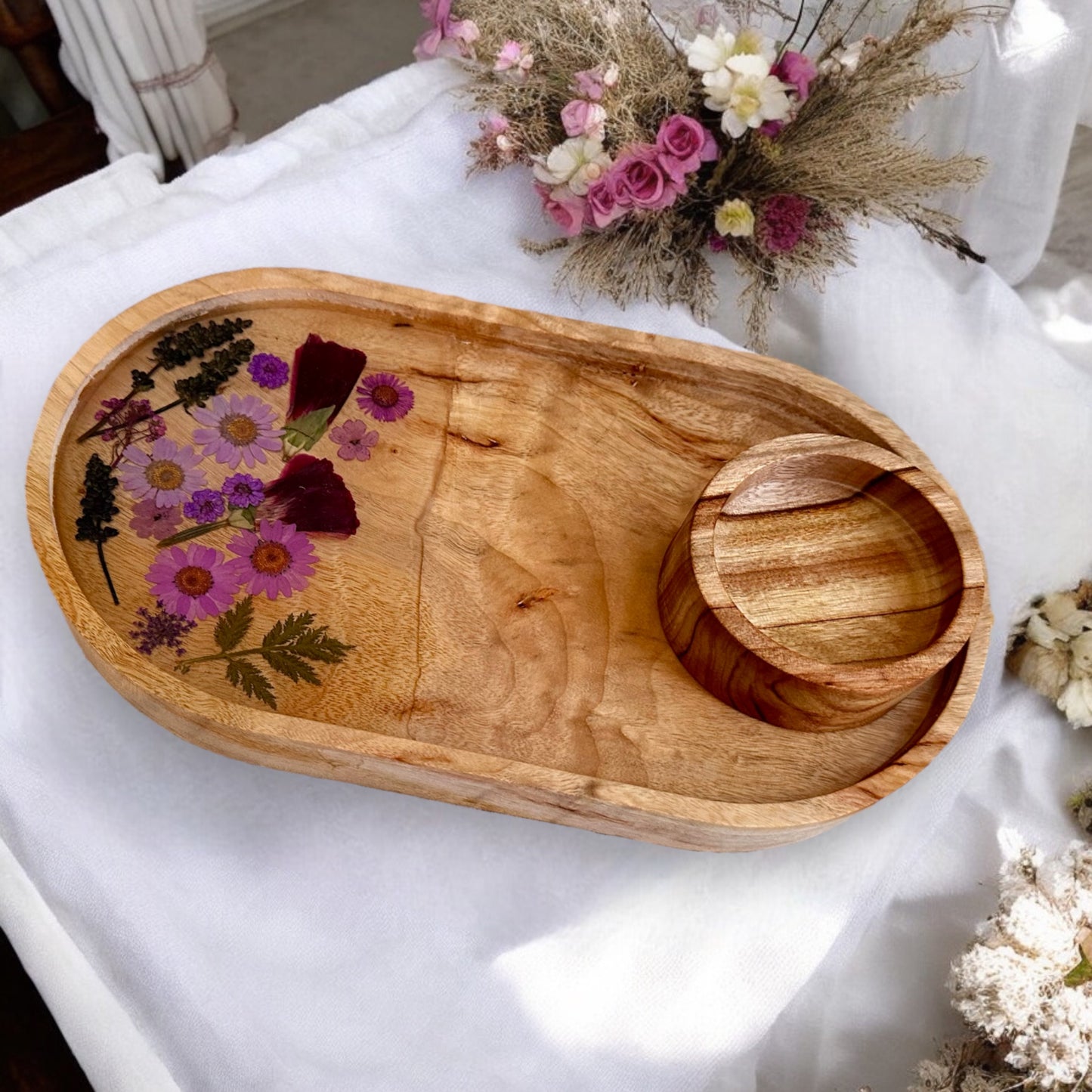 Purple Flower Tray & Bowl Personalised Set