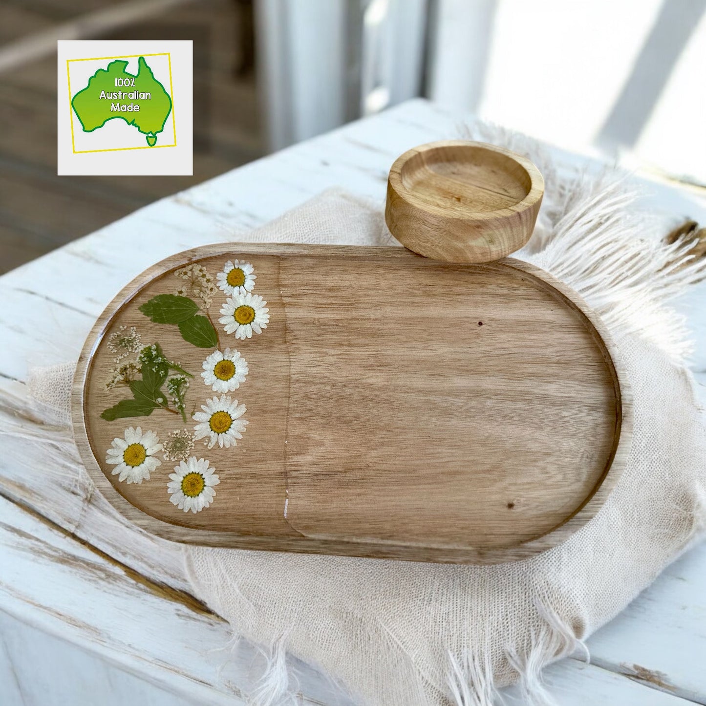 White Daisies Flower Tray & Bowl Personalised Set