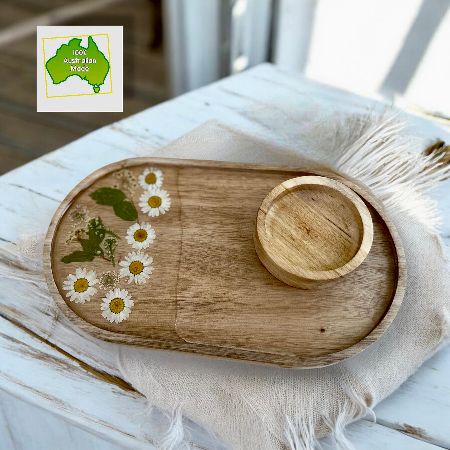 White Daisies Flower Tray & Bowl Personalised Set