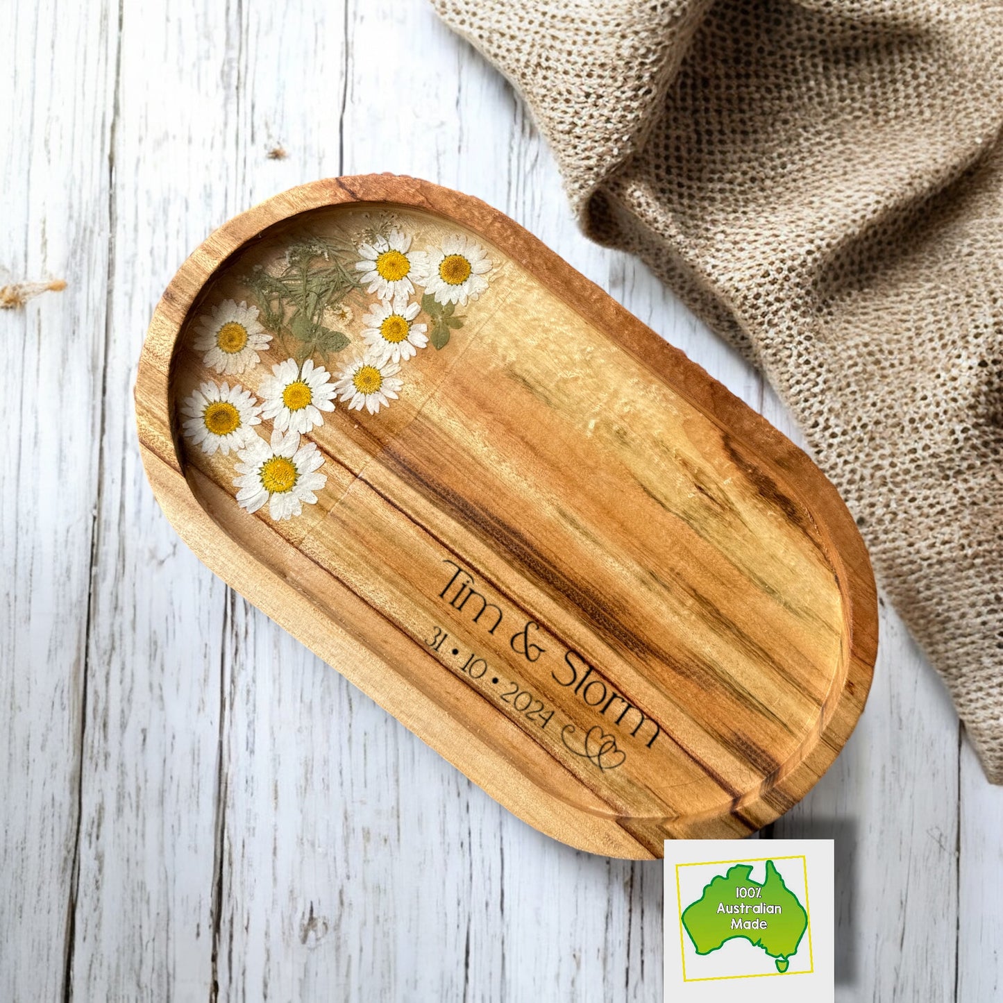 White Daisies Flower Tray & Bowl Personalised Set