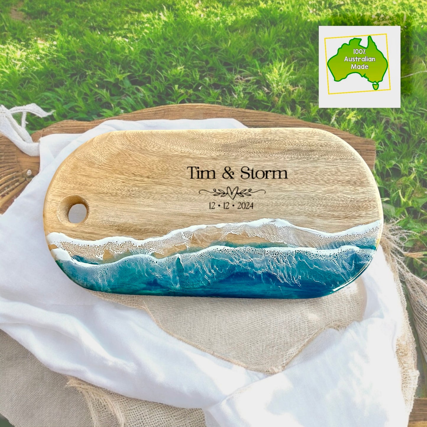 Personalised Turquoise Resin Hamper Board