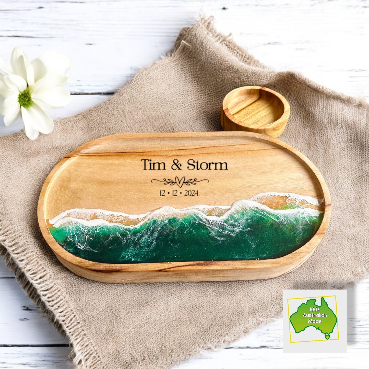 Green Ocean Tray & Bowl Personalised Set