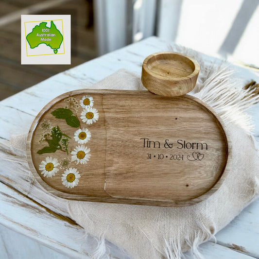 White Daisies Flower Tray & Bowl Personalised Set