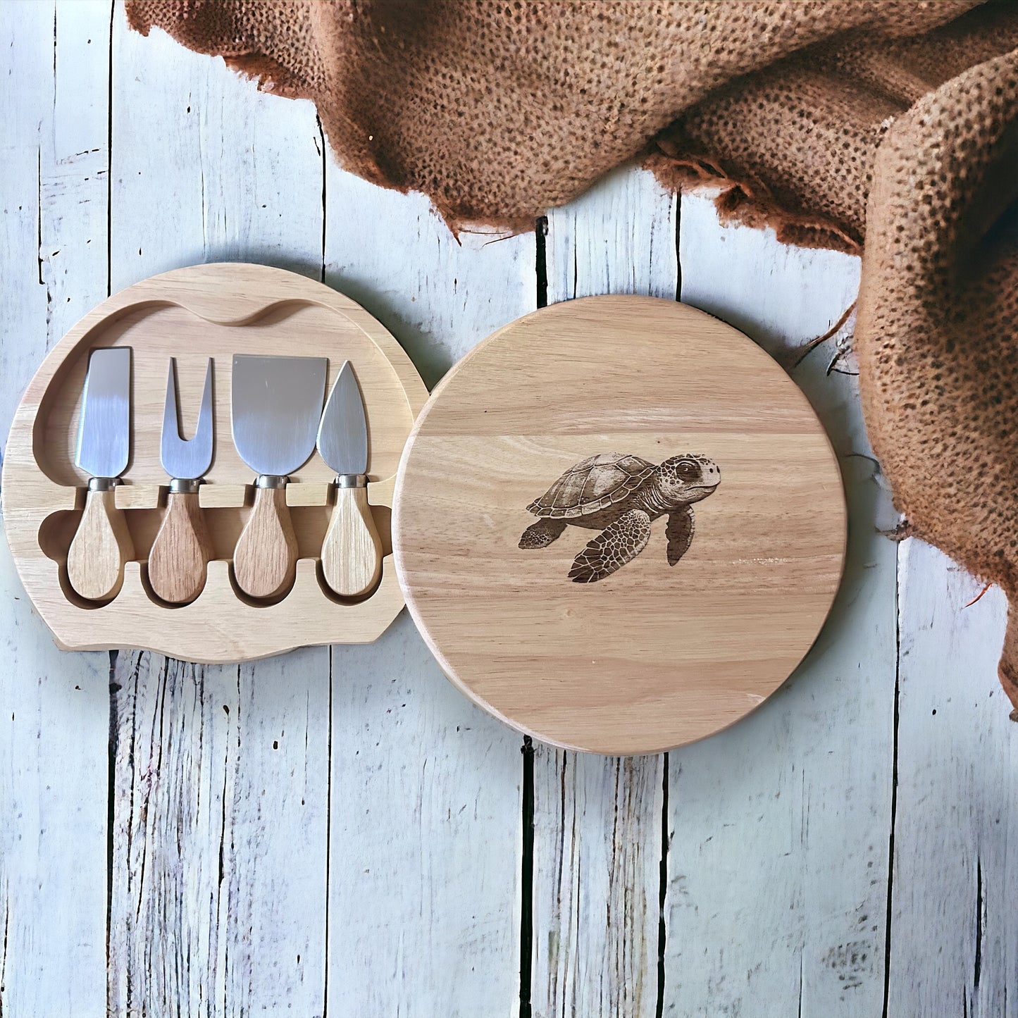 Turtle Engraved Cheese Board Set